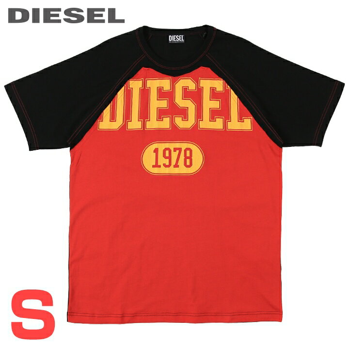 ■DIESEL ディーゼル メンズ■クラック加工プリント ラグラン 半袖Tシャツ カットソー【T-RAGLEN】【サイズS】【レッド】die-m-t-f4-4fa 《メーカー希望小売価格13,200円》