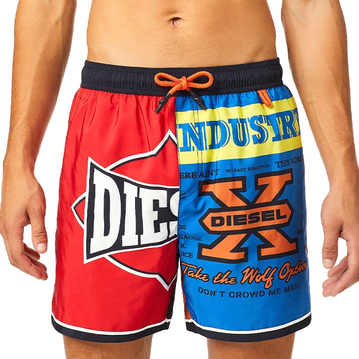 ■DIESEL ディーゼル メンズ■プリント切替 メンズ水着 男性水着 ショートトランクス サーフパンツ 海パン ビーチウェア スイムウェア【BMBX-WAVE-B】【サイズL】【レッド×ブルー】die-m-c-f4-c32 《_メーカー希望小売価格17,600円》