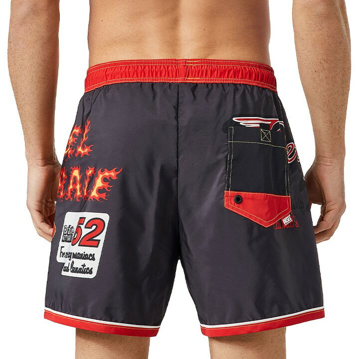 ■DIESEL ディーゼル メンズ■デジタルプリント メンズ水着 男性水着 ショートトランクス サーフパンツ 海パン ビーチウェア スイムウェア【BMBX-WAVE-B】【サイズS】【ブラック×レッド】die-m-c-f4-c2n 《_メーカー希望小売価格17,380円》