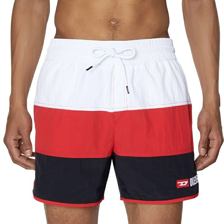 ■DIESEL ディーゼル メンズ■ワンポイントロゴ刺繍 メンズ水着 ショートトランクス サーフパンツ 海パン ビーチウェア スイムウェア【BMBX-REEF6-40】【サイズS】【ホワイト×レッド×ブラック】die-m-c-f4-c4h 《_メーカー希望小売価格17,380円》