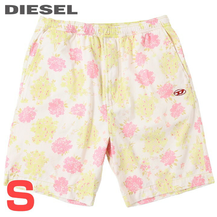 ■DIESEL ディーゼル メンズ■ウエストゴム ドロスト 花柄 総柄 コットンショートパンツ【P-TOLL-SHO-FLO】【サイズS】【ホワイト系】die-m-p-f4-166 《メーカー希望小売価格25,300円》