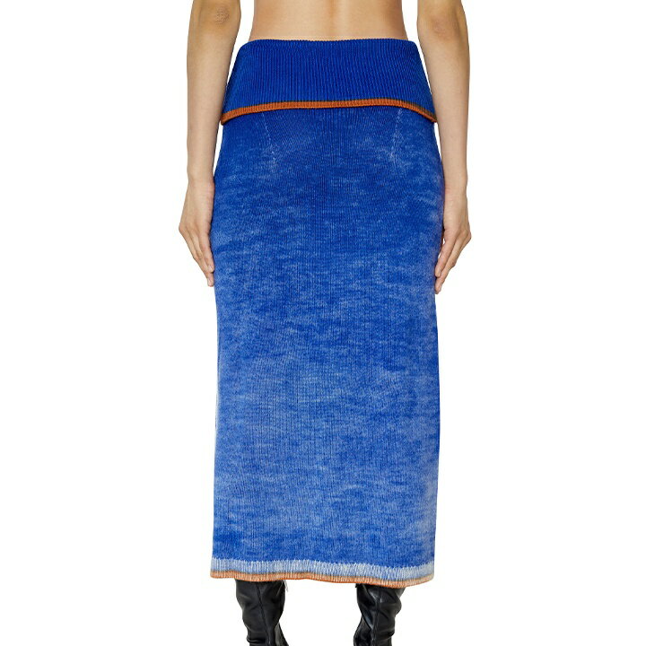 ★DIESEL ディーゼル レディース★オーバルDメタルロゴ ミディ丈 ウールニットスカート【M-ARILOU】【サイズM】【ブルー】die-l-s-f8-34n 《メーカー希望小売価格51,700円》