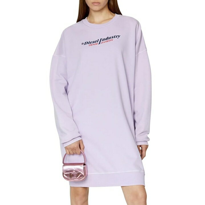 ★DIESEL ディーゼル レディース★ロゴプリント オーバーサイズ 長袖 膝丈 スウェットワンピース【D-ROBBIE-IND】【サイズXS】【2サイズ程大きめのサイズ感】【ラベンダーパープル】die-l-t-f8-3d1 《メーカー希望小売価格35,200円》