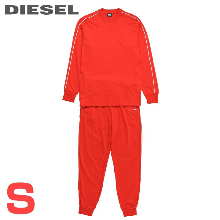 ■DIESEL ディーゼル メンズ■サイドライン 部屋着 パジャマ 長袖Tシャツ ルームウェア上下セット【UMSET-WILLYPER】【サイズS】【レッド】die-m-i-f8-u3a 《メーカー希望小売価格14,630円》