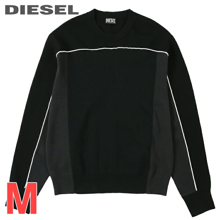 ■DIESEL ディーゼル メンズ■ワンポイントロゴ刺繍 切替 長袖ニットセーター【K-WICHITA】【サイズM】【ブラック×グレー】die-m-t-f8-10f 《メーカー希望小売価格41,800円》