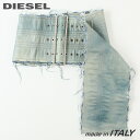 ★DIESEL ディーゼル レディース★牛革 本革 ダメージフリンジデニム マイクロミニ巻きスカート グレインレザーワイドベルト【B-SKIRTY】【サイズUNI】【ブルー】die-l-a-f8-a84 《_メーカー希望小売価格154,000円》