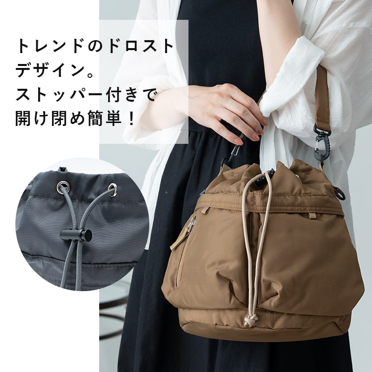 ショルダーバッグ レディース 巾着 斜め掛け おしゃれ 大人 ダブルポケット 軽量 a...