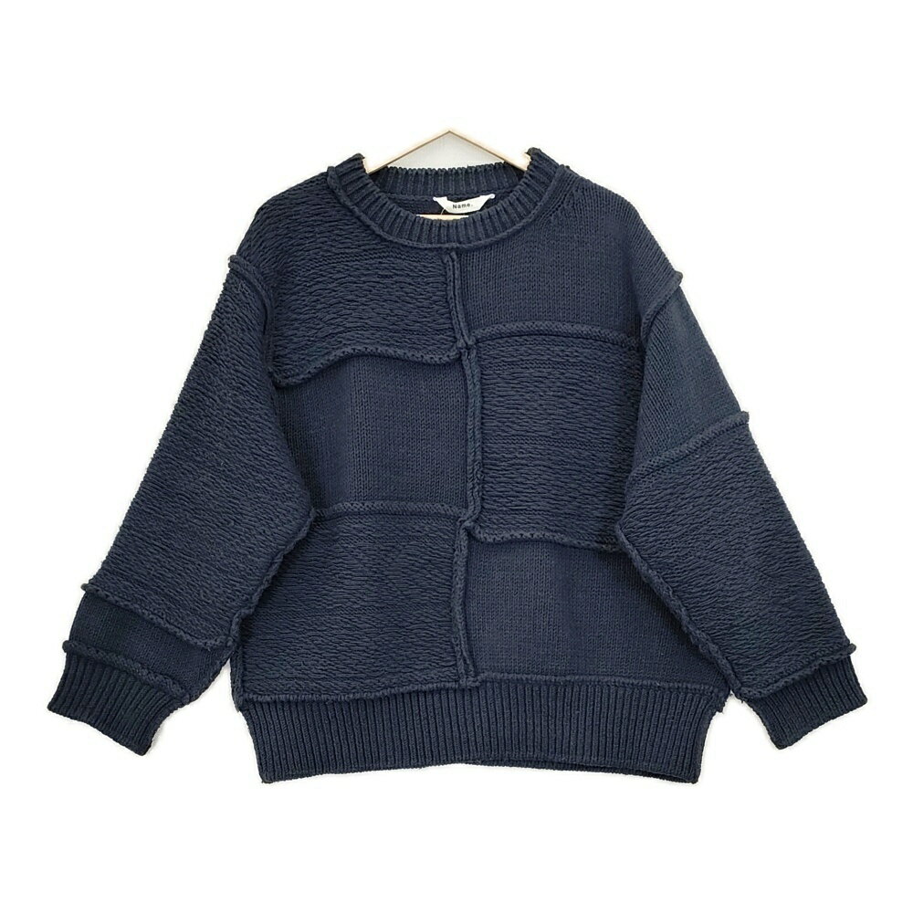 Name. PATCHWORK KNIT SWEATER ウール パッチワーク サイズ1 nmkn-21aw-001 セーター ニット ネイビー メンズ ネーム【中古】5-1012T