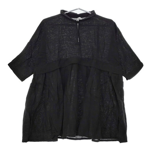 Gauze# タックブラウス 長袖 リネン サイズF チュニック ブラック レディース ガーゼ【中古】5-0404M Gauze# タックブラウス 長袖 リネン サイズF チュニック ブラック レディース ガーゼ【中古】5-0404M