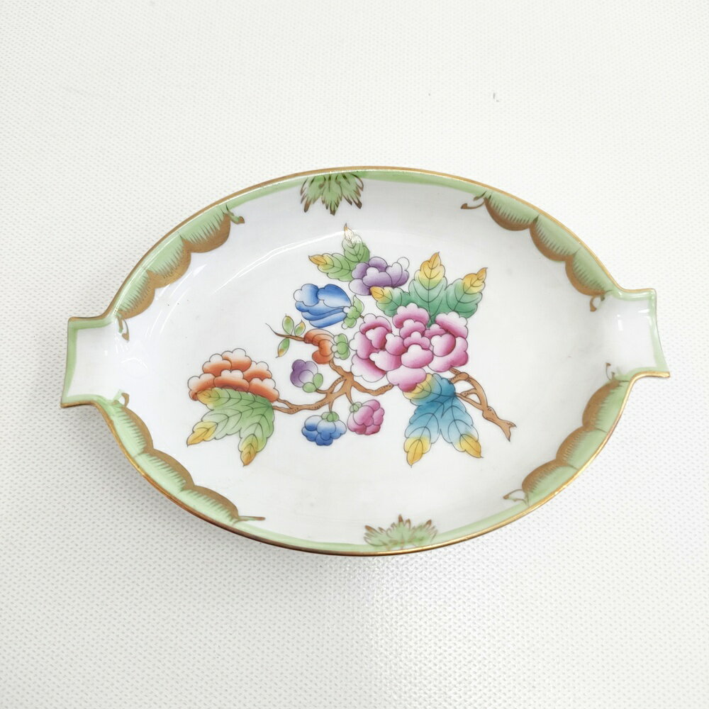 HEREND ヘレンドハンガリー アッシュトレイ 灰皿 ヴィクトリアブーケ アンティーク 灰皿 ホワイト グリーン レディース ヘレンド【中古】5-0510G