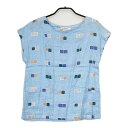 marimekko OKTO リネン100% フレンチスリーブ ブラウス シャツ ライトブルー レディース マリメッコ【中古】5-0614S