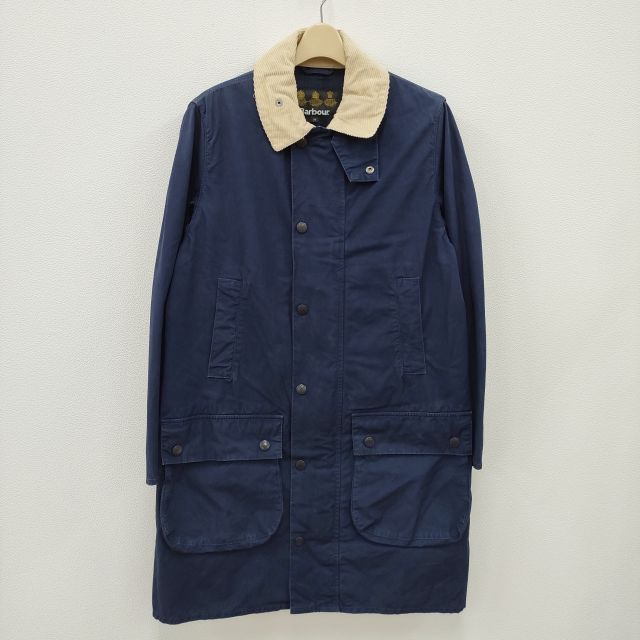 Barbour OVERDYE BORDER ボーダー オーバーダイ ノンオイル 襟コーデュロイ サイズ36 ジャケット ネイビー メンズ バブアー【中古】3-1006M