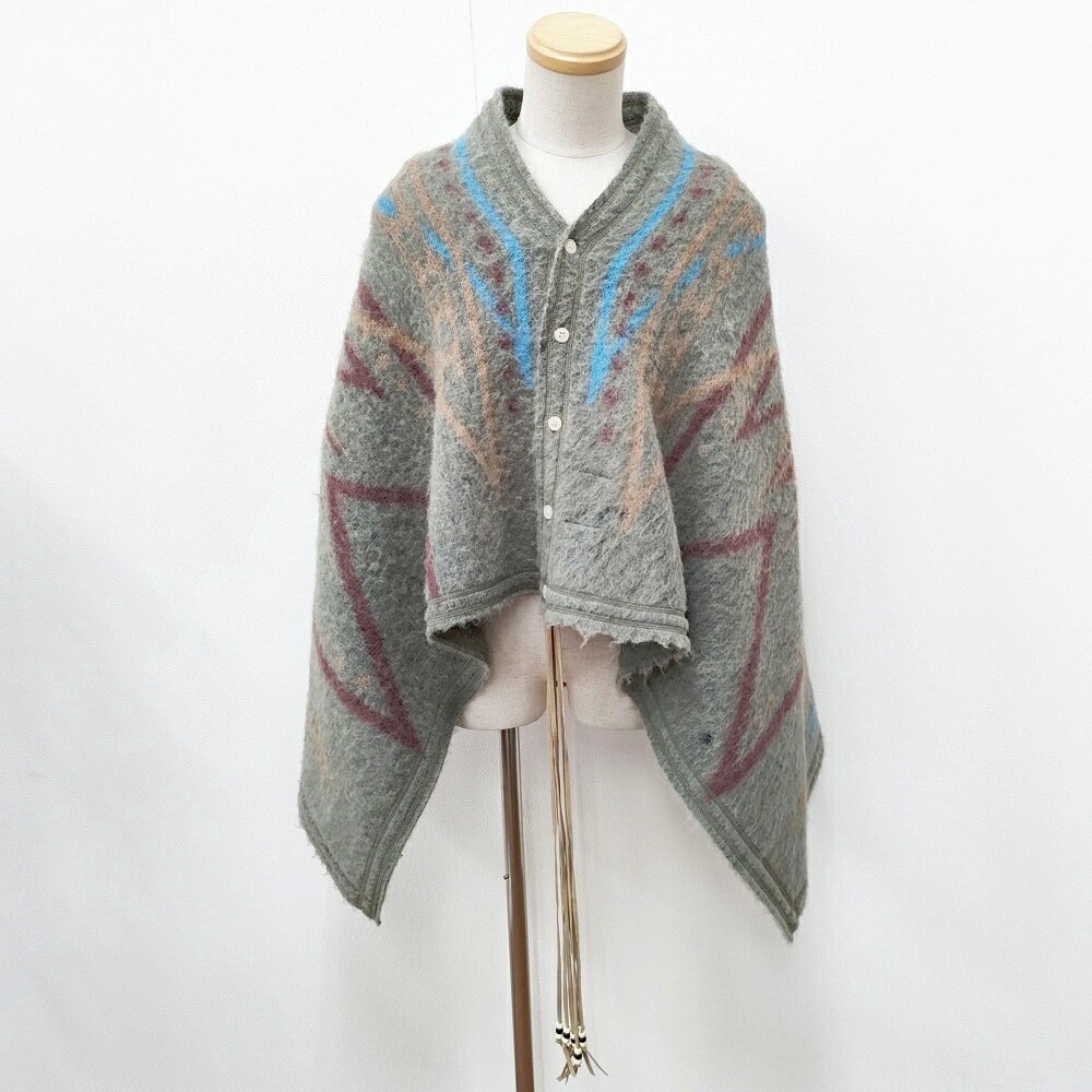 FACCIES ネイティブ柄 ケープ ポンチョ ショール カーキ メンズ ファチーズ【中古】5-1030T