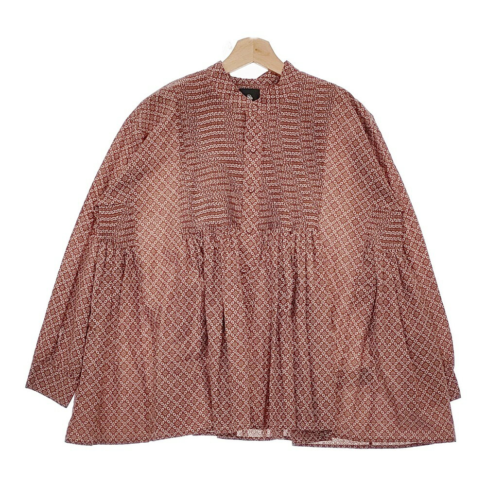 maison de SOIL 新品 FLOWER BLOCK PRINT MINI PINTUCK BANDED COLLAR SHIRT ピンタックブラウス シャツ レッド メゾンドソイル【中古】4-1230M