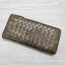 FALORNI メッシュ ウォレット レザー 長財布 カーキ レディース ファロルニ【中古】3-1222G