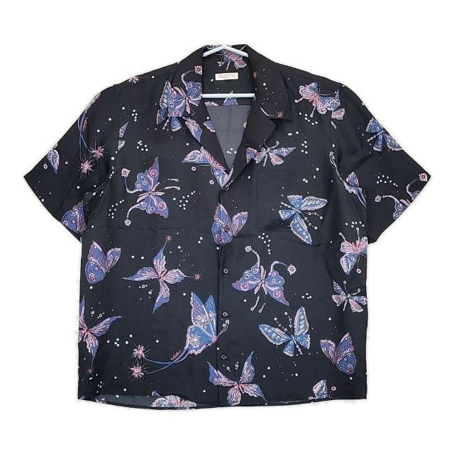 VALENTINO Butterfly Print Silk Shirt XV3AAA9082H オープンカラー シルク 半袖シャツ 22SS ブラック メンズ ヴァレンティノ【中古】5-0623S