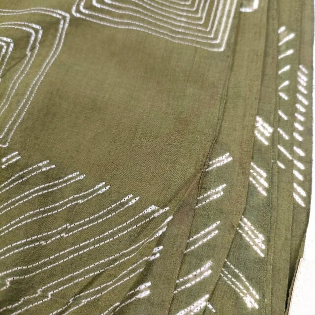 babaghuri J0557ESF331 刺繍 フリンジ コットン マフラー ストール カーキ レディース ババグーリ【中古】4-0613M