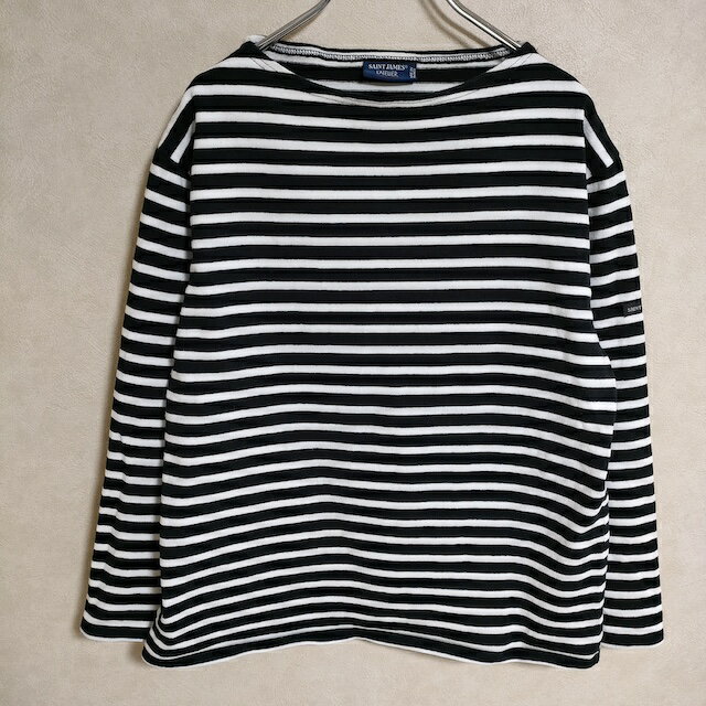 SAINT JAMES ウエッソン T4 ボーダーバスクシャツ カットソー ブラック ホワイト ユニセックス セントジェームス【中古】4-0315M