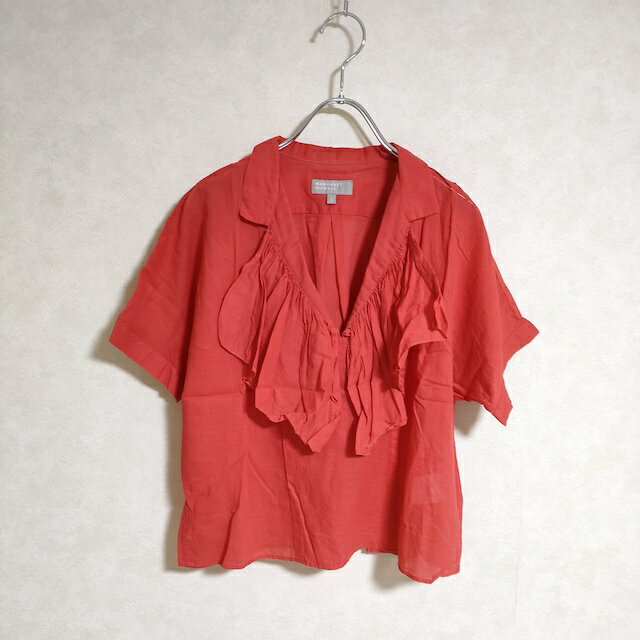 MARGARET HOWELL 578-152209 サイズ1 フリル コットンシルク 半袖シャツ レッド レディース マーガレットハウエル【中古】3-0716S