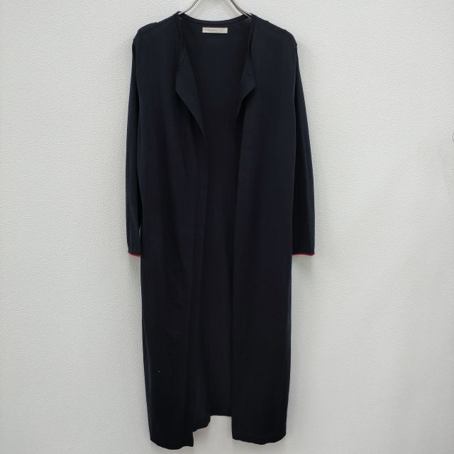 GALERIE VIE コットンシルク ロングカーディガン ニット 羽織り サイズS ネイビー レッド レディース ギャルリーヴィー【中古】4-0504M