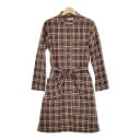 CARINE ベルト付き ワンピースコート チェック ウールビスコース ワンピース ブラウン レディース カリーヌ【中古】4-1218T