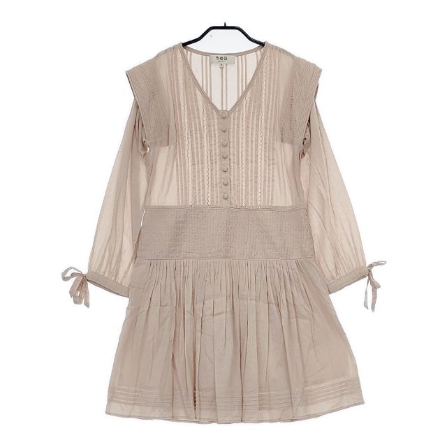 Sea New York インド製 刺繍 ギャザーワンピース rs19-38 レースドレス ワンピース ピンクベージュ レディース シー ニューヨーク【中古】5-0726M