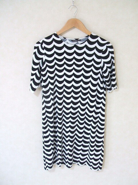 marimekko MINI LAINE 半袖 ワンピース サイズXS ブラック ホワイト レディース マリメッコ【中古】2-0419S