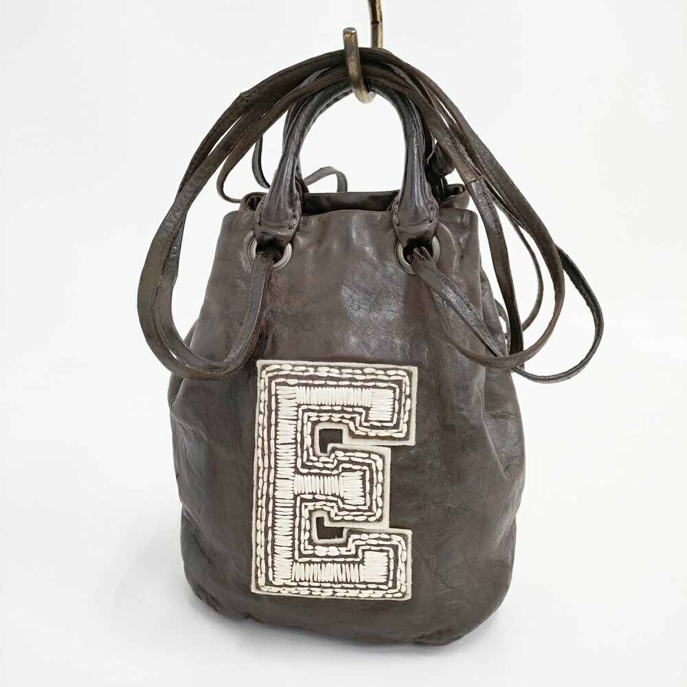 ebagos FROM THE WINDOW Eワッペン シープレザー 2way ハンドバッグ ブラウン レディース エバゴス【中古】5-0804G(4)