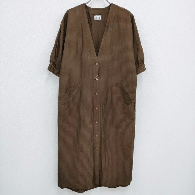 humoresque stripe dress IA2103 コットンラミーシルク 定価69300円 サイズ36 ストライプ ワンピース ブラウン ユーモレスク4-0302M♪
