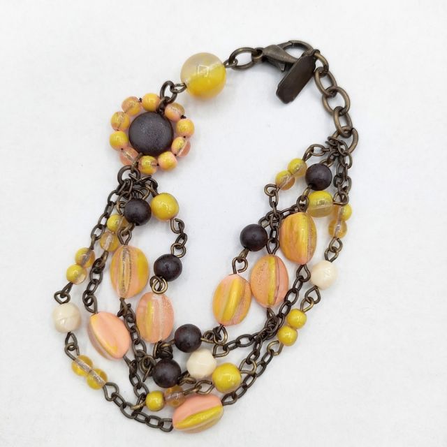 JEAN ANDRE ジャン アンドレ ビーズ ストーン ブレスレット イエロー ブラウン ピンク レディース【中..