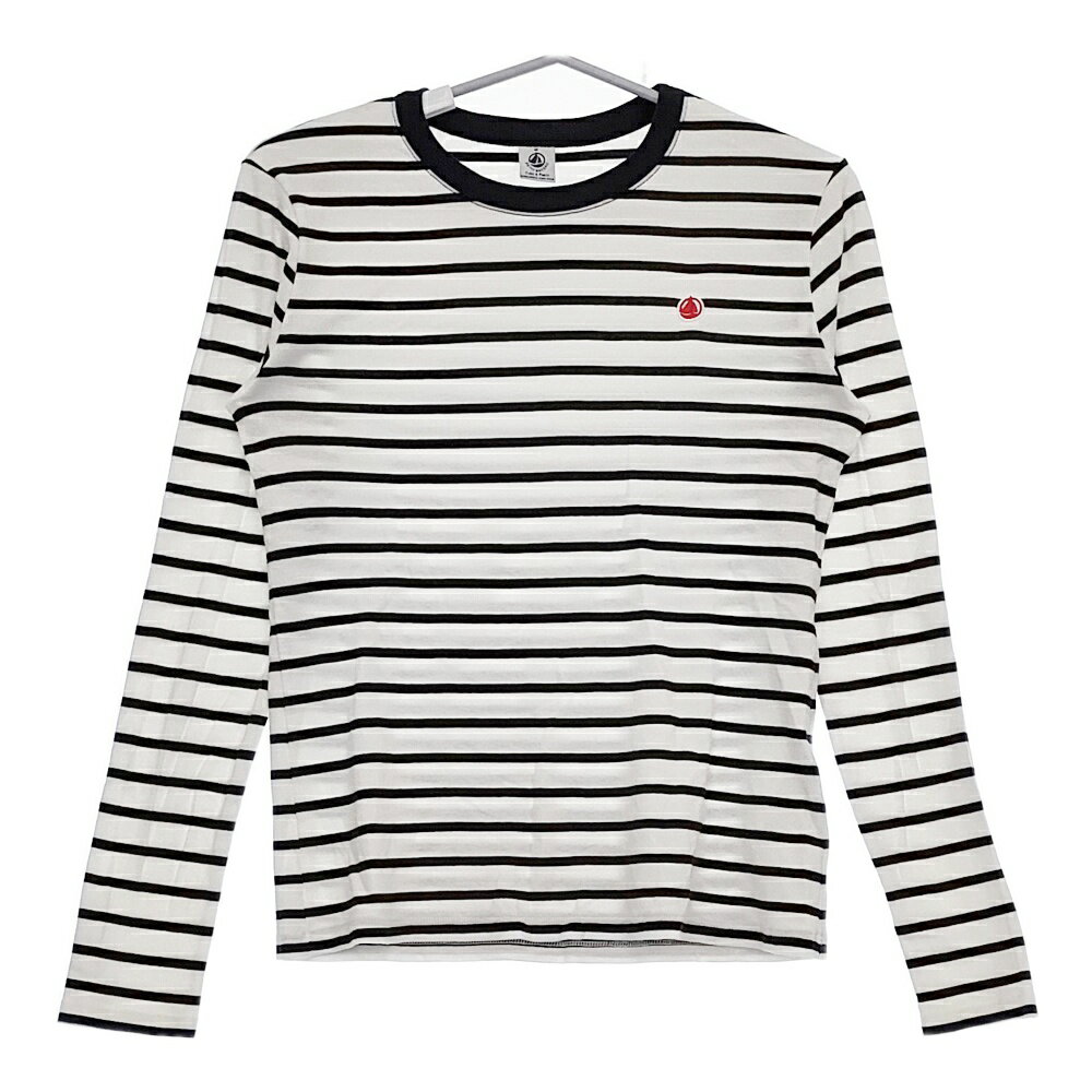 PETIT BATEAU サイズM ボーダー 長袖Tシャツ カットソー ロンT ネイビー ホワイト レディース プチバトー【中古】5-0227M