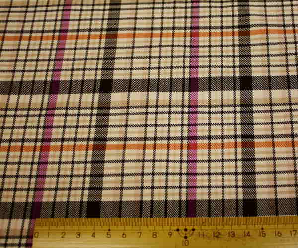 ピンクのラインがキュート tr先染めタータンチェック ツイル ポリエステル レーヨン PU混 ストレッチ(ヨコ伸び) 中厚程度 巾134cm 布 生地 布地 服地 通販 チェック チェック柄 50cm以上10cm単位 日本製