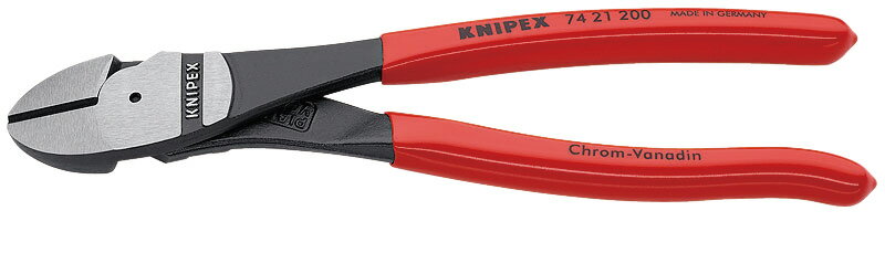 KNIPEX クニペックス 強力型斜ニッパー ベントタイプ 200mm プラスチックコーティングハンドル 7421-200