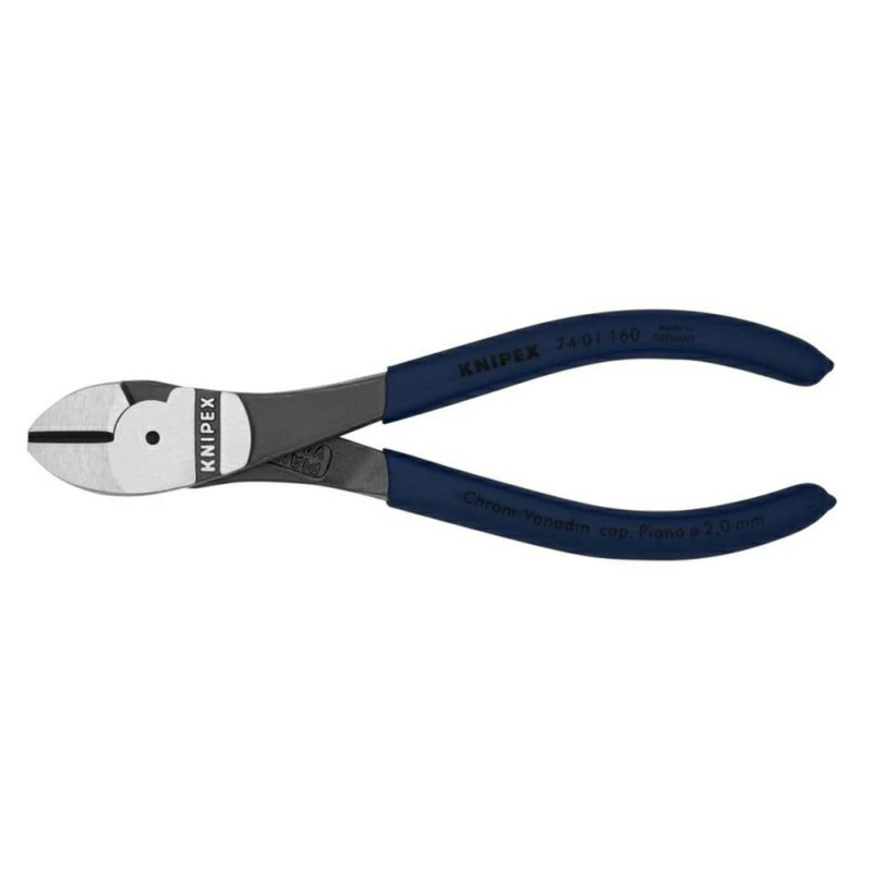 クニペックス ◆限定品 強力型斜ニッパー 硬線用 160mm プラスティックコーティングハンドル スティールブルー 7401-160B01