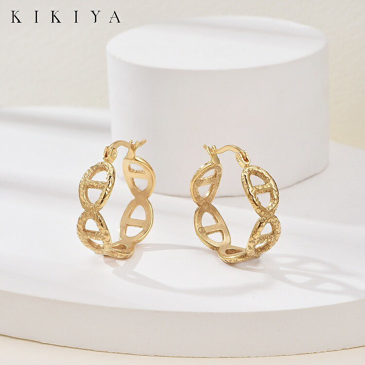 ピアス 凹凸 日型 フープピアス たたき加工 レディース ハワイアン サージカルステンレス ステンレス ゴールド k18 仕上 ニッケルフリー アクセサリー 金属アレルギー 対応 ピアス 母の日 プレゼント レディース シンプル ジュエリー kikiyaのサムネイル