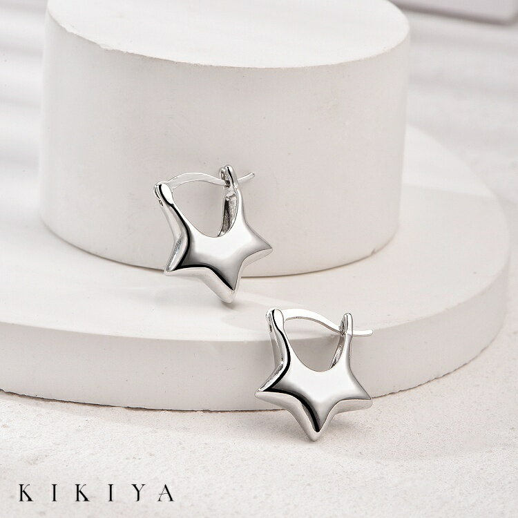 ピアス 星 スターフープピアス キャッチレス シルバー ゴールド ニッケルフリー アクセサリー 金属アレルギー 対応 ピアス k18 仕上 母の日 ホワイトデー...