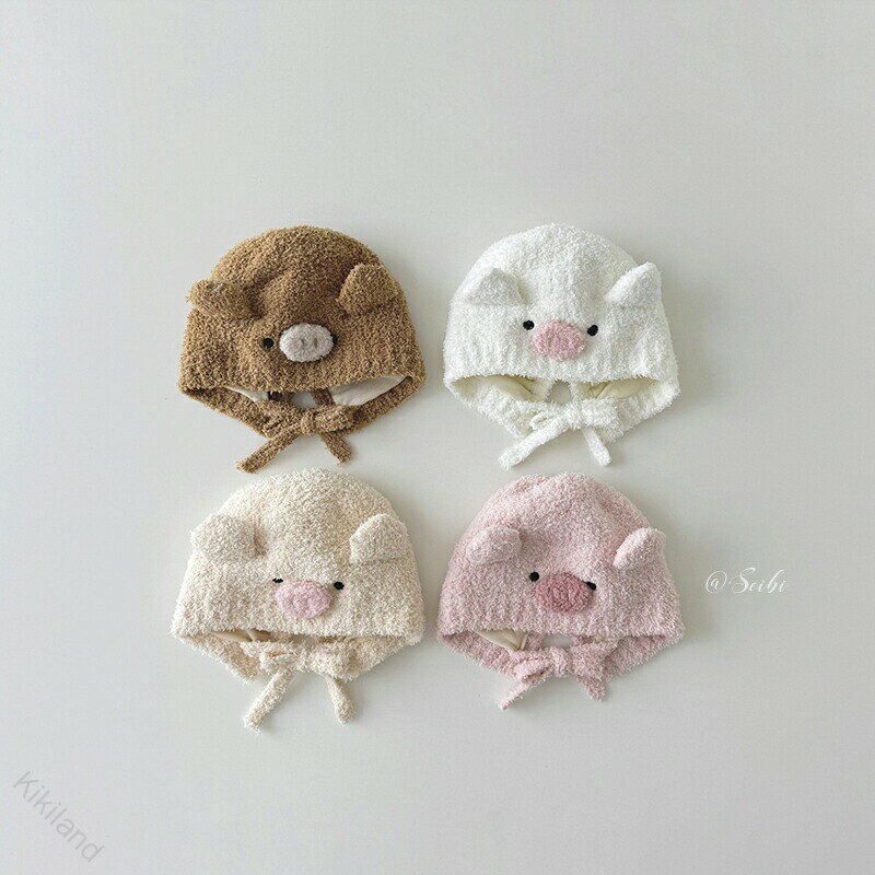ベビー ボンネット 冬用 帽子 可愛い 動物 厚手 赤ちゃん あったか 秋 冬 韓国 子供 新生児 幼児 出産祝い 柔らかい 女の子 男の子 誕生日 おしゃれ かわいい ハット 出産準備 ブタ キャッ