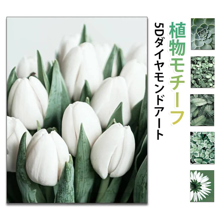 ・【全13種類の植物デザイン】観葉植物やグリーンをモチーフにした、全13種類のデザインからお好きなものを選べます。・【5Dダイヤモンドアートでキラキラ】5Dのダイヤモンドビーズがキラキラ輝き、クロスステッチ風の繊細な仕上がりになります。・【図案印刷で初心者でも簡単】キャンバスに図案が印刷されているので、番号に合わせて貼るだけで、ビーズ刺繍初心者でも簡単に作れます。・【観葉植物の癒しデザイン】おしゃれな観葉植物モチーフで、完成後はお部屋を彩るインテリアになります。・【大人も子供も楽しめる】ダイヤモンドペインティングは大人も子供も夢中になれる、手芸・ハンドメイドの趣味にぴったりです。・【壁アートとして飾れる】完成した作品は額に入れて壁アートとして飾れる、ダイヤモンド絵画です。・【送料無料】送料無料でお届けするので、お得に始められます。 サイズ 30×40cm サイズについての説明 全面貼り（フルダイヤモンド）サイズ：横30×縦40cm (キャンバスの余白含む)ビーズの形：丸セット：接着剤付きキャンバス、ビーズ、トレイ、ペン、ゲル状のり(セットに額は含まれません。) 素材 その他 色 カラー01 カラー02 カラー03 カラー04 カラー05 カラー06 カラー07 カラー08 カラー09 カラー10 カラー11 カラー12 カラー13 備考 ●サイズ詳細等の測り方はスタッフ間で統一、徹底はしておりますが、実寸は商品によって若干の誤差(1cm～3cm )がある場合がございますので、予めご了承ください。 ●製造ロットにより、細部形状の違いや、同色でも色味に多少の誤差が生じます。 ●パッケージは改良のため予告なく仕様を変更する場合があります。 ▼商品の色は、撮影時の光や、お客様のモニターの色具合などにより、実際の商品と異なる場合がございます。あらかじめ、ご了承ください。 ▼生地の特性上、やや匂いが強く感じられるものもございます。数日のご使用や陰干しなどで気になる匂いはほとんど感じられなくなります。 ▼同じ商品でも生産時期により形やサイズ、カラーに多少の誤差が生じる場合もございます。 ▼他店舗でも在庫を共有して販売をしている為、受注後欠品となる場合もございます。予め、ご了承お願い申し上げます。 ▼出荷前に全て検品を行っておりますが、万が一商品に不具合があった場合は、お問い合わせフォームまたはメールよりご連絡頂けます様お願い申し上げます。速やかに対応致しますのでご安心ください。