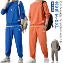 重ね着風 上下セット メンズ ワッフル 春 秋冬 セットアップ 長袖 スウェット トレーナー プルオーバー トップス ボトムス おしゃれ ゆったり 大きいサイズ カジュアル 丸首 クルーネック 無地 スウェットパンツ インナー 部屋着 運動着