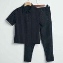 【激安販売中!】メンズ 2025 通勤 セットアップ カジュアル 紳士服 30代 オフィス 20代 韓国風 40代 涼しい 半袖シャツ+ロングパンツ ストライプ柄 ゆったり