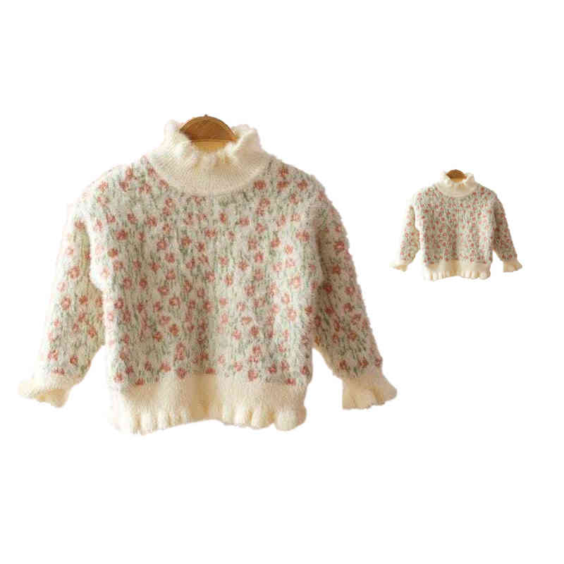 【2394円→実質2155円 P10利用! 11/19 23:59迄】花柄セーター キッズ 丸襟 秋冬 ハイネックセーター プ..