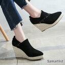 【P5倍!6785円→実質6446円 10/17まで】ポインテッドトゥ パンプス ウェッジソール スリッポン 10センチヒールウエッジソール レディース 靴 厚底 夏 春 幅広 軽量 ウエッジソール ジュート