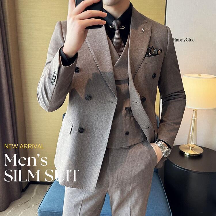 【P2倍！11580円→実質11348円 11/17まで】スリーピース スーツ メンズスーツ 結婚式 前撮り メンズ ダブルスーツ セレモニースーツ ビジネススーツ フォーマル 通勤 オフィス 発表会 二次会 同窓会 パーティー 大きいサイズ 3ピーススーツ タキシード 紳士服 礼服