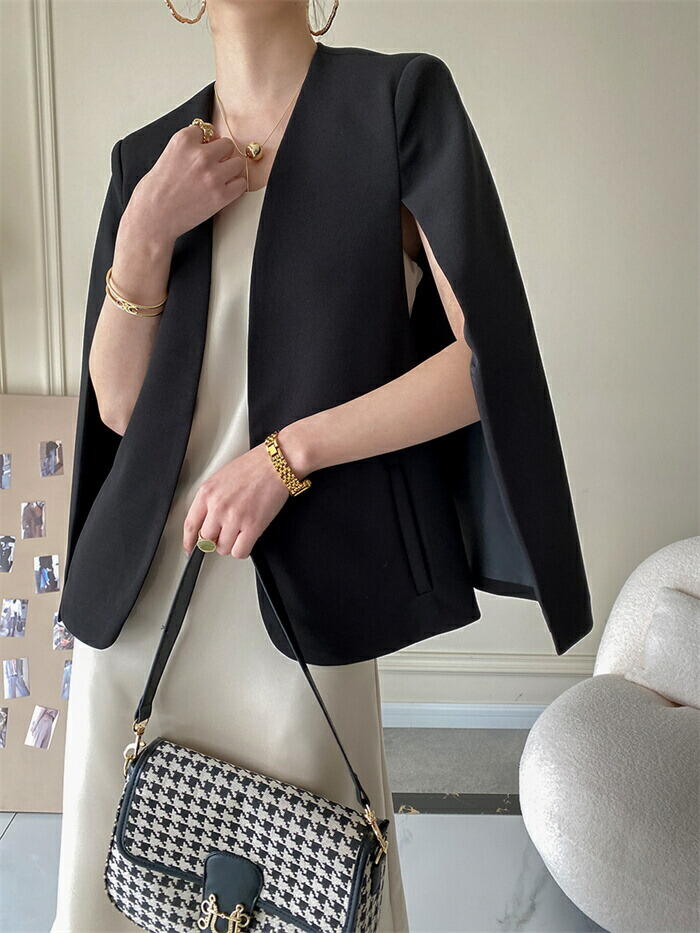 【3672円→実質3599円 P2利用! 11/27 01:59迄】ジャケット テーラードジャケット レディース 春秋 ケープ マント ショール アウター ジャケット 長袖 羽織り お洒落 前開き 上品 黒 白 オフィス フォーマル 仕事 大人 結婚式 通勤 OL 誕生日 結婚式 スーツジャケット 2
