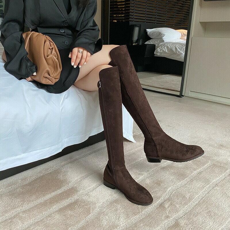 【7400円→実質7252円 P2利用! 11/27 01:59迄】ロングブーツ レディース ジョッキーブーツ ロング丈 太ヒール コーンヒール 美脚ブーツ 黒 可愛い シンプル 美脚 おしゃれ 通勤 ポインテッドトゥ スエード調