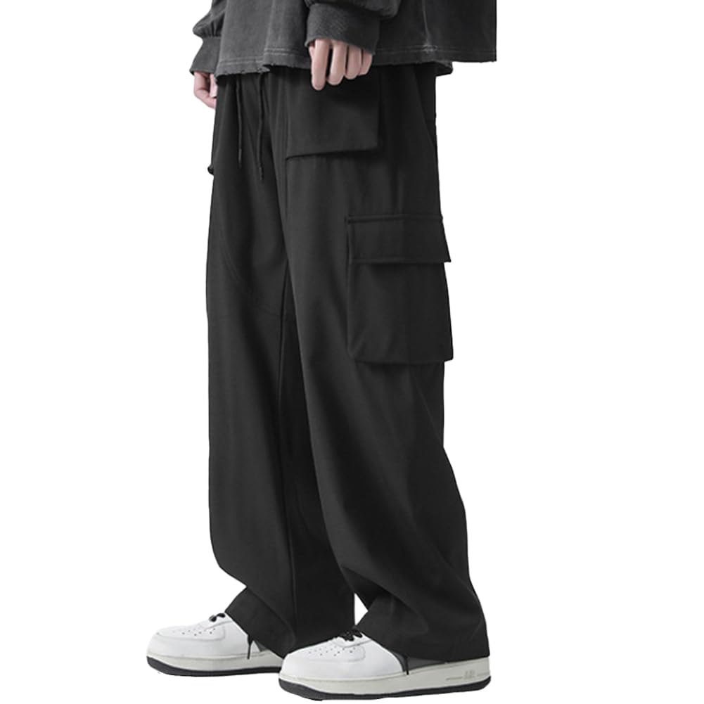 【3611円→実質3539円 P2利用! 11/27 01:59迄】ズボン カーゴパンツ ワイドパンツ ロングパンツ トラックパンツ ウエストゴム 調整紐 防シワ加工 通気性 美脚効果 ゆったり 無地 大きいサイズ 秋 春 メンズ レディース CK19 リラックスパンツ パンツ(4)