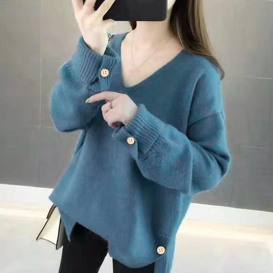 【激安販売中!】ニットセーター レディース Vネック ニットソー 秋冬 プルオーバー ニット スリット入り 無地 ニットトップス