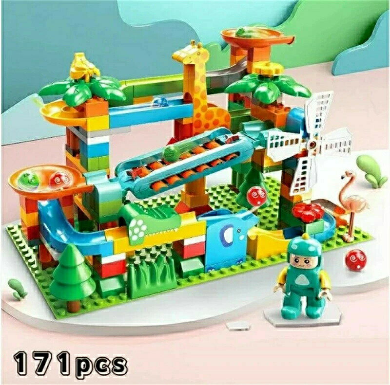 【激安販売中!】知育玩具 積み木 ブロック 立体パズル おもちゃ 音が鳴る 鉄琴 コロコロセット 171pcsビジーボード クリスマス ビー玉転がし スロープトイ(3)