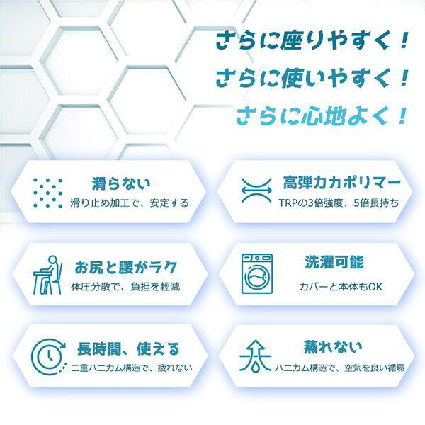 【激安販売中!】ゲルクッション ジェルクッション ハニカム 座布団座椅子 腰痛 体圧分散 無重力 釣り カバー付き 驚異の超衝撃吸収力 カバー付き 体圧吸収+分散 大きいサイズ フィットハニカム ハニカム構造 運転 [2]
