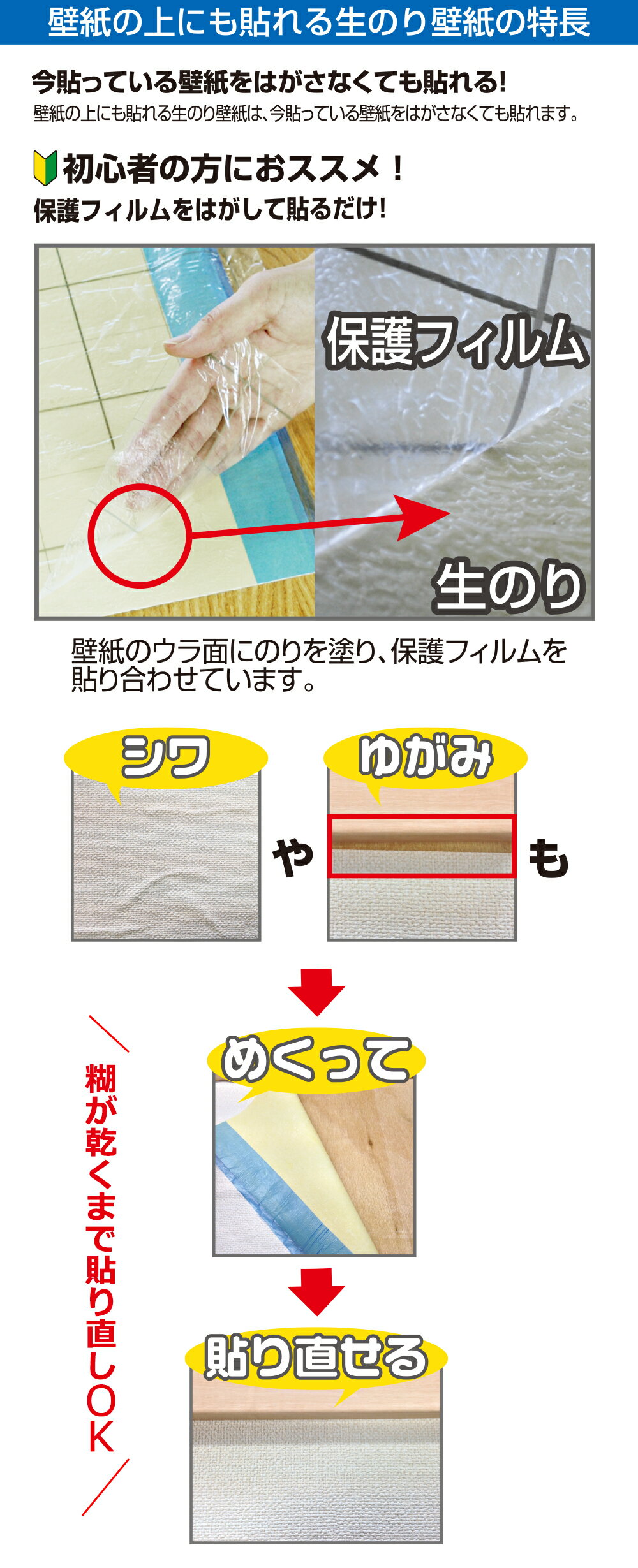 ＼マラソン期間限定！エントリー+複数買いでP12倍以上・クーポンもあります／ 壁紙の上にも貼れる生のり壁紙NU-2505 92cmx2.5m 壁紙のキズや汚れなどの補修用に ホルマリンゼロ 防カビ剤配合！ 時短 簡単 クロス貼り替え 大掃除 新生活 3